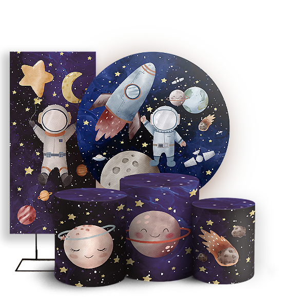 Capas Painel Redondo Trio Cilindro e Faixa Lateral Sublimado - Astronauta