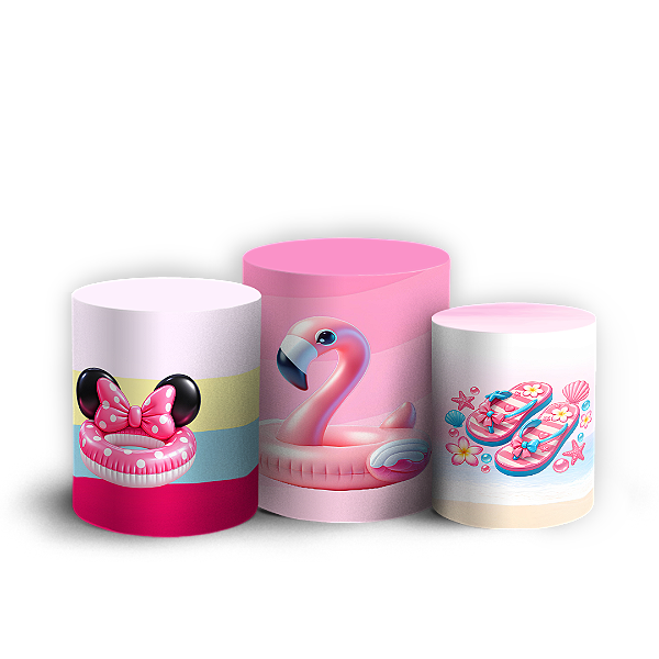 Capas Trio Cilindro Sublimado Veste Fácil - Minnie Pool Party
