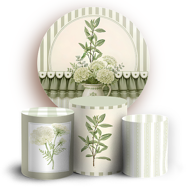 Capas Painel Redondo e Trio Cilindro Sublimado - Floral Verde