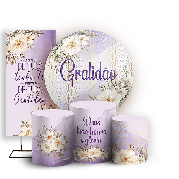 Capas Painel Redondo Trio Cilindro e Faixa Lateral Sublimado - Gratidão