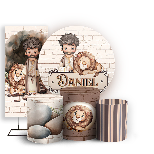 Capas Painel Redondo Trio Cilindro e Faixa Lateral Sublimado - Daniel na Cova dos Leões