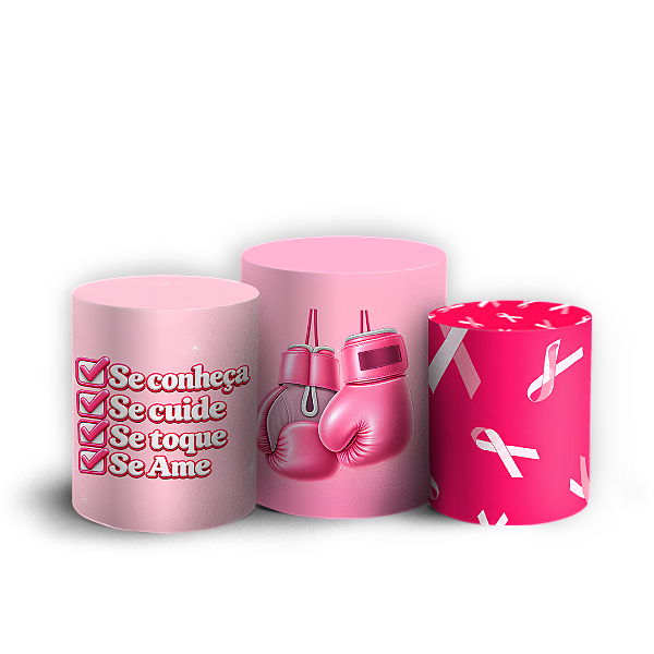 Capas Trio Cilindro Sublimado Veste Fácil - Outubro Rosa