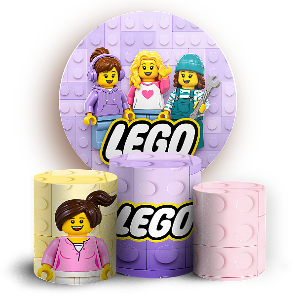 Capas Painel Redondo e Trio Cilindro Sublimado - Lego Rosa