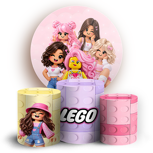 Capas Painel Redondo e Trio Cilindro Sublimado - Lego Rosa
