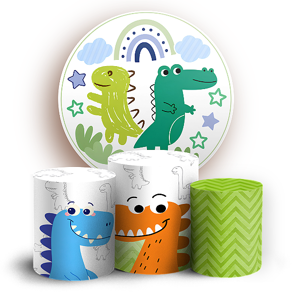 Capas Painel Redondo e Trio Cilindro Sublimado - Dinossauro Baby