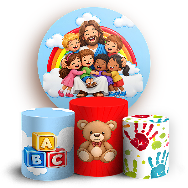 Capas Painel Redondo e Trio Cilindro Sublimado - Dia das Crianças