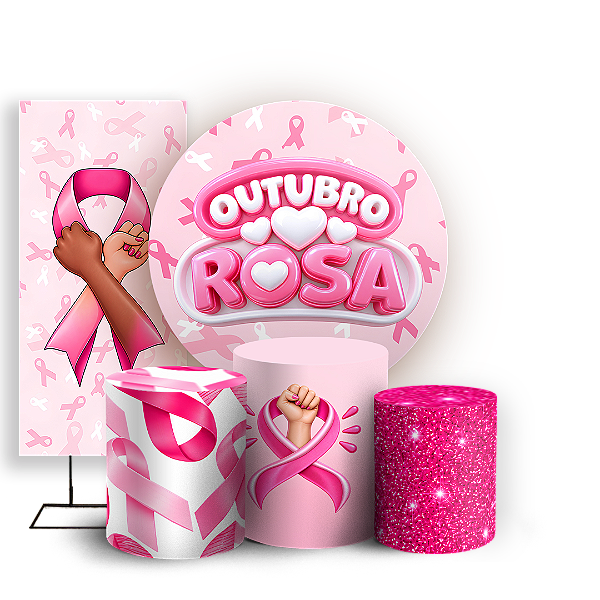 Capas Painel Redondo Trio Cilindro e Faixa Lateral Sublimado - Outubro Rosa