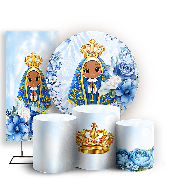 Capas Painel Redondo Trio Cilindro e Faixa Lateral Sublimado - Nossa Senhora Aparecida