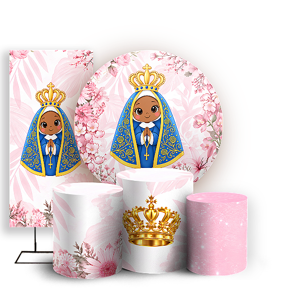 Capas Painel Redondo Trio Cilindro e Faixa Lateral Sublimado - Nossa Senhora Aparecida