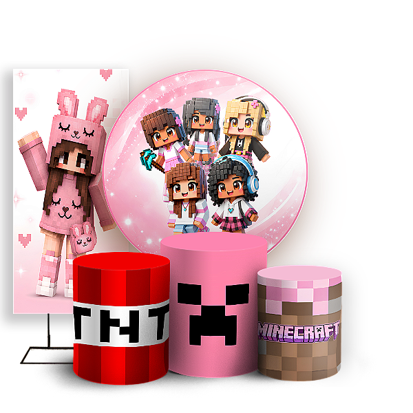Capas Painel Redondo Trio Cilindro e Faixa Lateral Sublimado - Minecraft