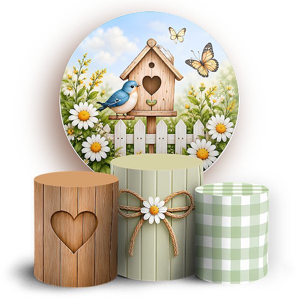 Capas Painel Redondo e Trio Cilindro Sublimado - Jardim