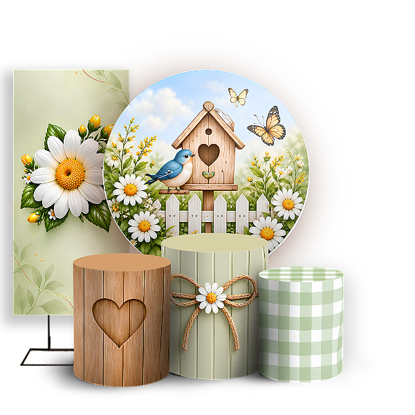 Capas Painel Redondo Trio Cilindro e Faixa Lateral Sublimado - Jardim