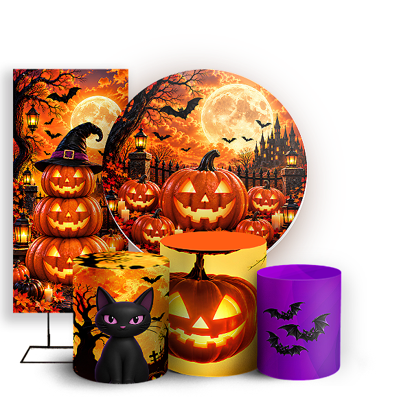 Capas Painel Redondo Trio Cilindro e Faixa Lateral Sublimado - Halloween