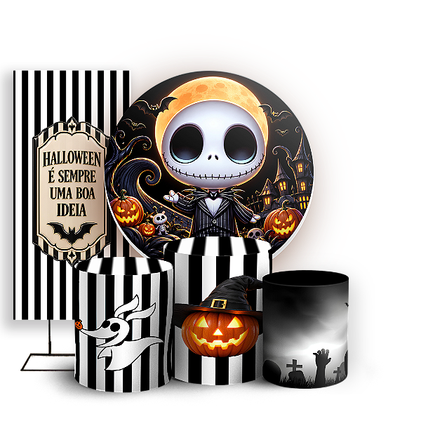 Capas Painel Redondo Trio Cilindro e Faixa Lateral Sublimado - Halloween