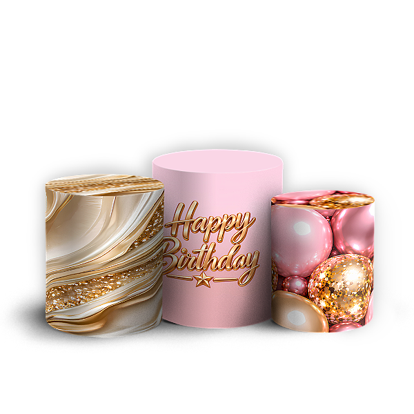Capas Trio Cilindro Sublimado Veste Fácil - Happy Birthday