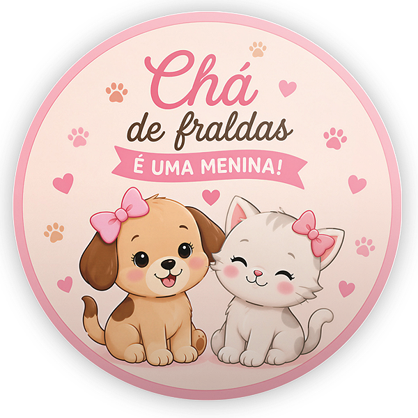 Capa Painel Redondo Sublimado - Chá de Fraldas - Cachorro e Gato