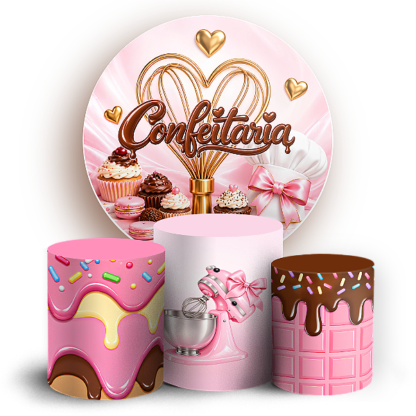 Capas Painel Redondo e Trio Cilindro Sublimado - Confeitaria