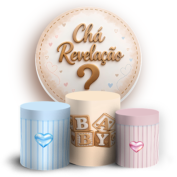 Capas Painel Redondo e Trio Cilindro Sublimado - Chá Revelação