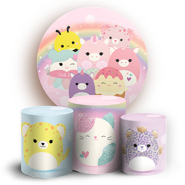 Capas Painel Redondo e Trio Cilindro Sublimado - Squishmallow