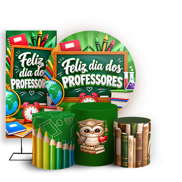 Capas Painel Redondo Trio Cilindro e Faixa Lateral Sublimado - Dia dos Professores