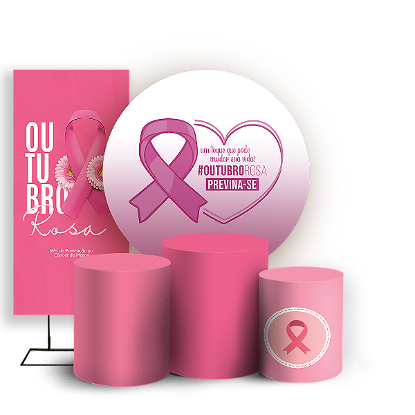 Capas Painel Redondo Trio Cilindro e Faixa Lateral Sublimado - Outubro Rosa