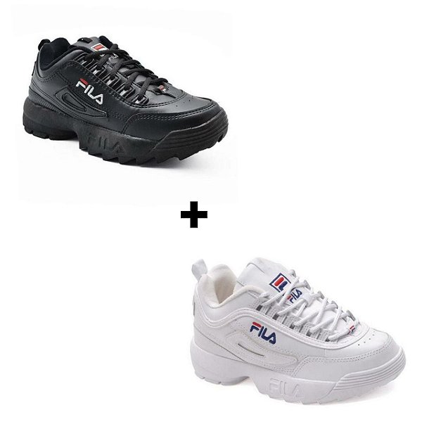 Combo Fila Disruptor Branco + Fila Disruptor Preto - Coelho Shoes