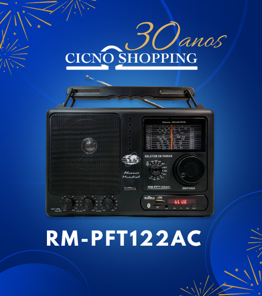 RM-PFT122AC-Rádio Portátil 12 faixas c/sintonia fina/bluetooth/cartão micro sd/USB e Controle Remoto.