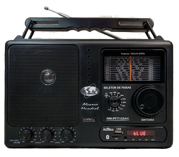 RM-PFT122AC-Rádio Portátil 12 faixas c/sintonia fina/bluetooth/cartão micro sd/USB e Controle Remoto.