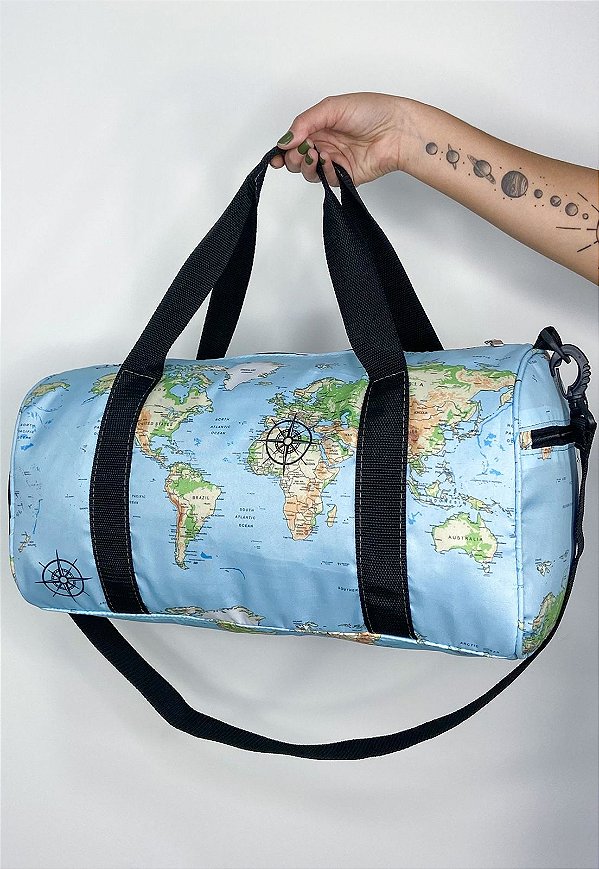 Mala de Mão Bolsa Transversal Estampa Mapa Mundi A017