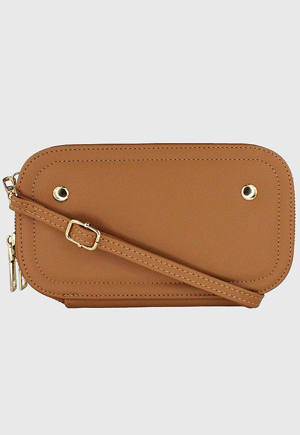 Bolsa Transversal Feminina Básica de Tamanho Pequeno Caramelo B052