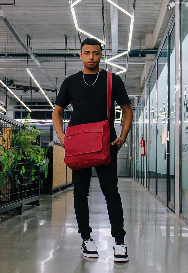 Bolsa Pasta Transversal Masculina Feminina Vermelha L045