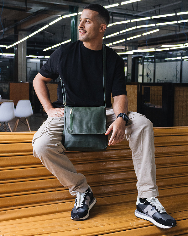 Bolsa Transversal Média Masculina Feminina Verde L023