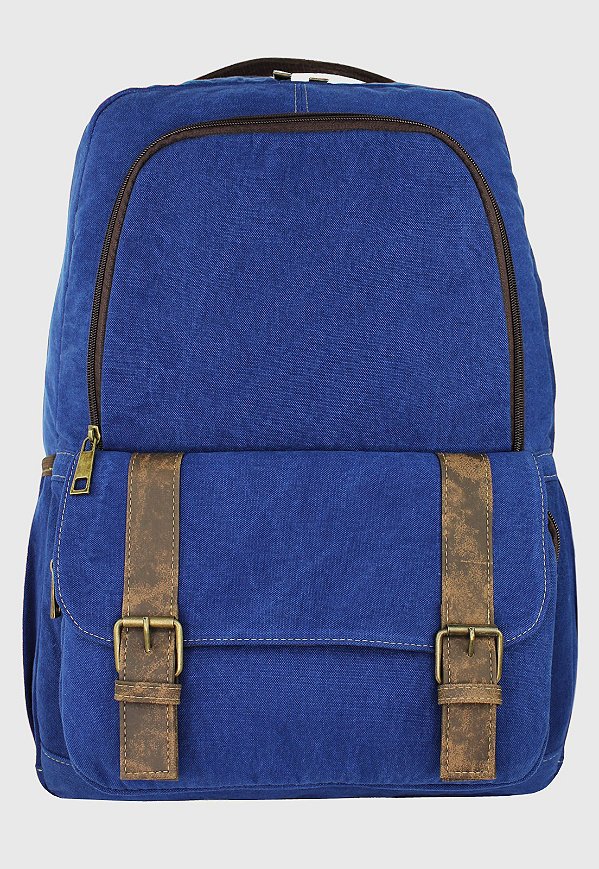 Mochila De Lona Grande Masculina Feminina Com Compartimento para Notebook Azul A018