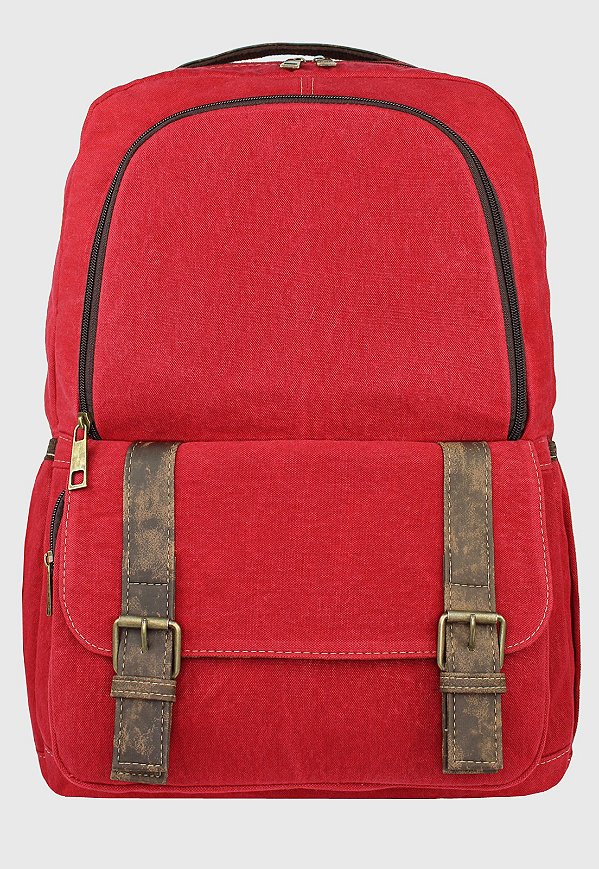 Mochila De Lona Grande Masculina Feminina Com Compartimento para Notebook Vermelha A018