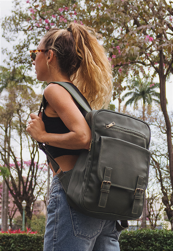 Mochila Executiva Vintage Masculina Feminina Verde LE03
