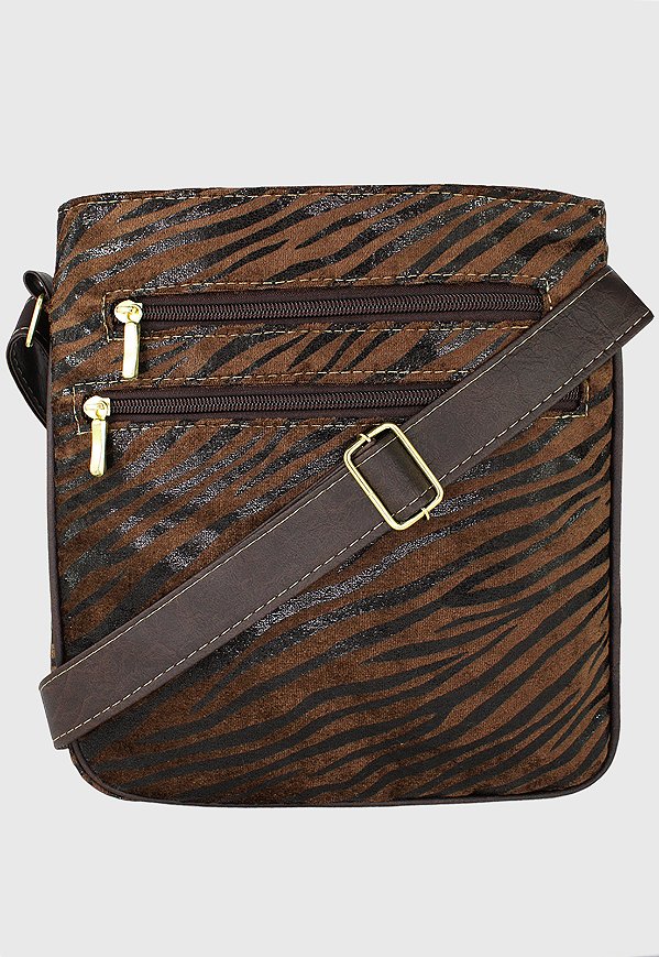 Bolsa Lenna's Transversal Com Estampa Animal Print Zebra Marrom L037