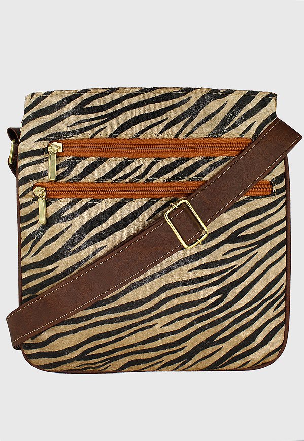 Bolsa Lenna's Transversal Com Estampa Animal Print Zebra Caramelo L037