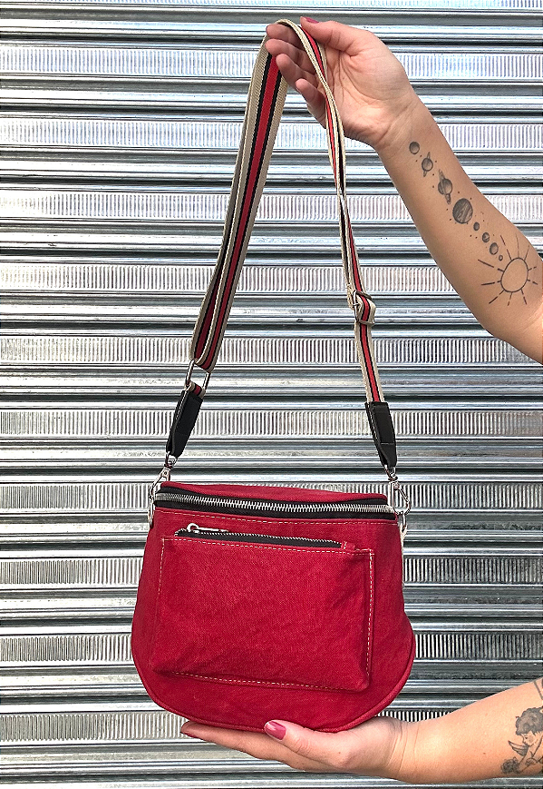 Pochete Bolsa Transversal Feminina de Lona Vermelha A021
