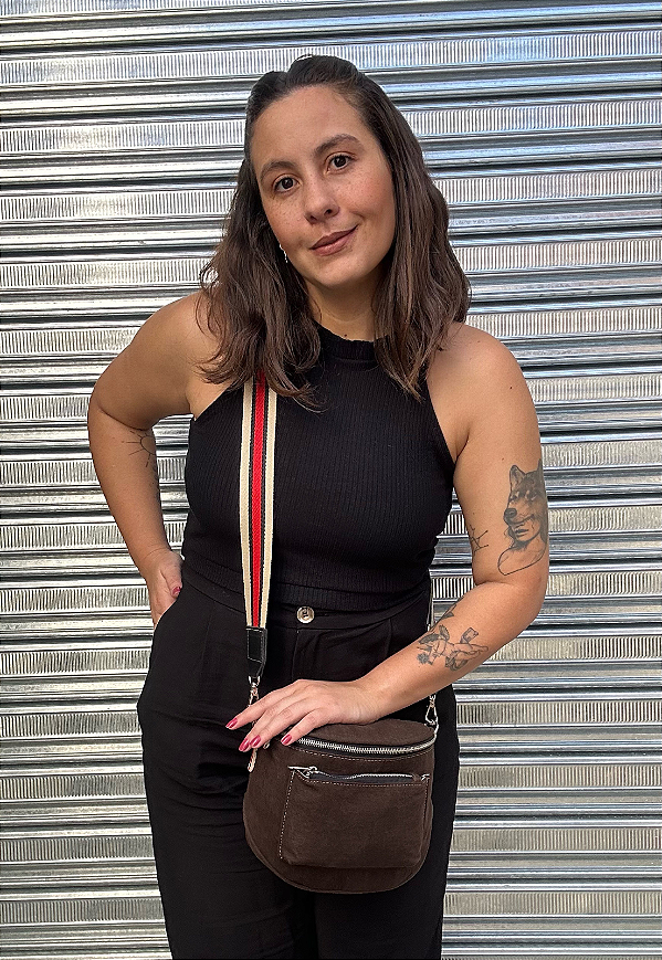 Pochete Bolsa Transversal Feminina de Lona Marrom A021