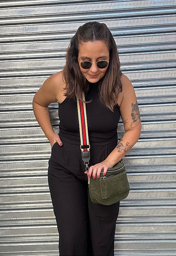Pochete Bolsa Transversal Feminina de Lona Verde A021