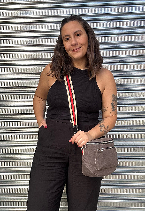 Pochete Bolsa Transversal Feminina de Lona Cinza A021