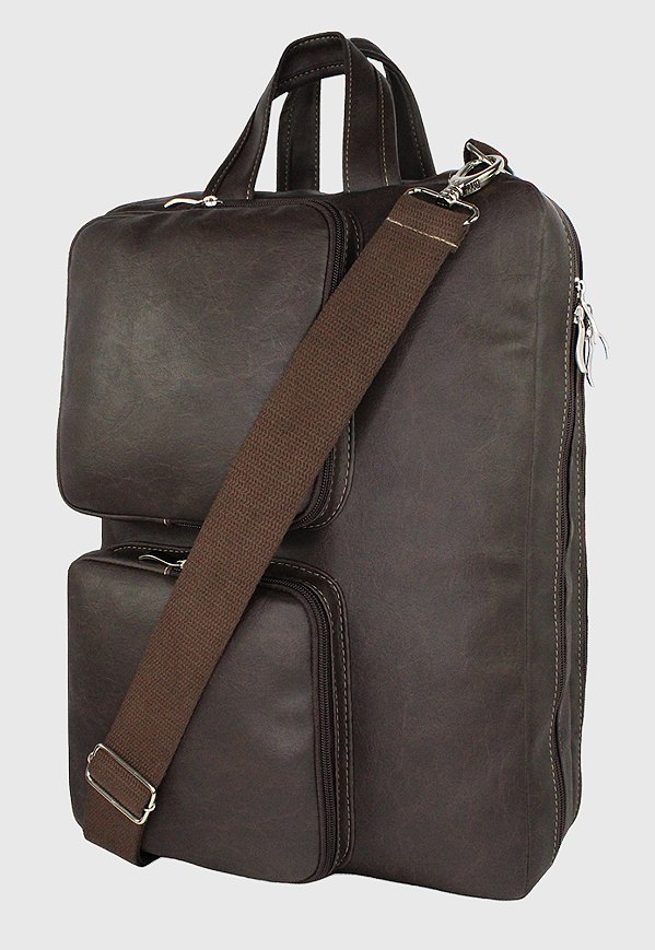 Bolsa Mochila Pasta Transversal Executiva Material Sintético Marrom LE10