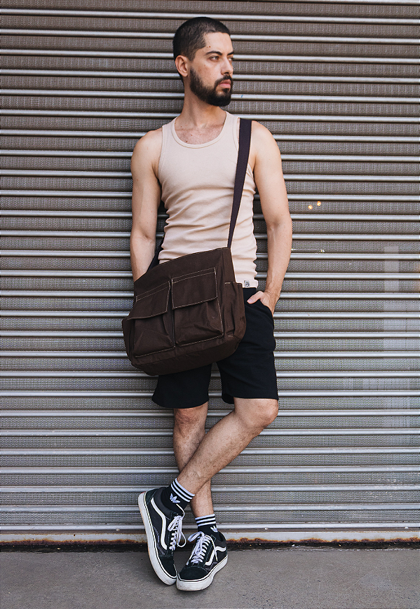 Bolsa Tote Bag Tiracolo de Lona Tamanho Grande Marrom A023