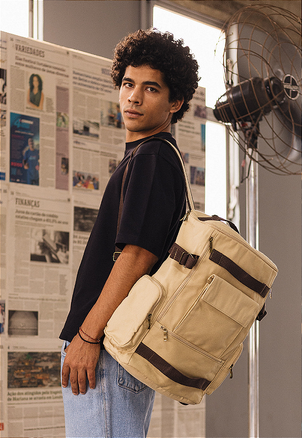 Lenna's Mochila de Lona Grande Masculina Feminina Comporta Notebook Casual e Viagens Bege LE13