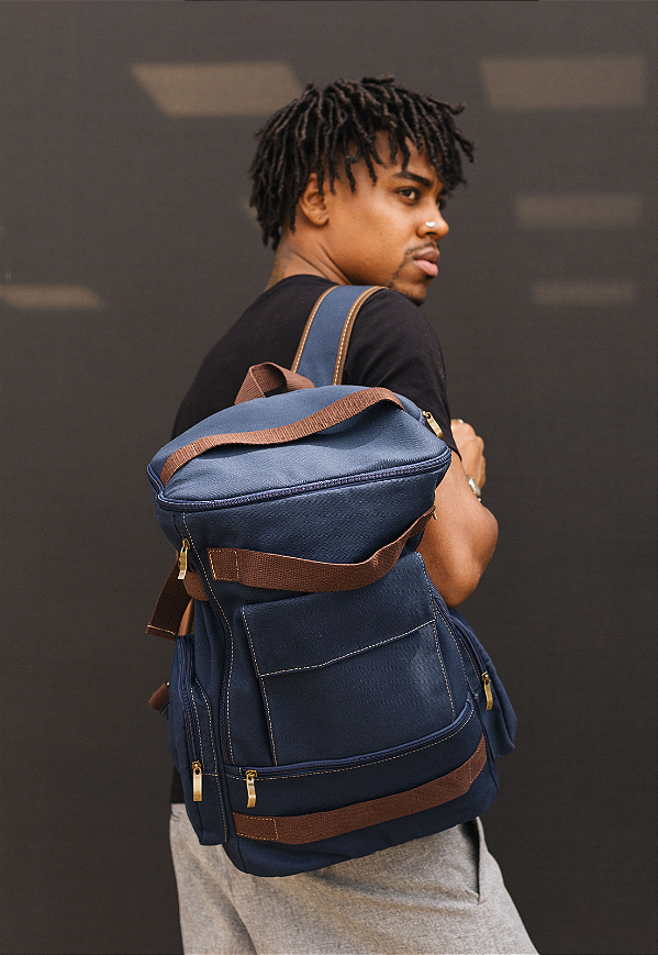 Lenna's Mochila de Lona Grande Masculina Feminina Comporta Notebook Casual e Viagens Azul LE13