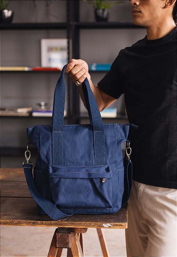 Lenna's Bolsa Transversal e de Ombro Tote Bag de Lona Azul A025