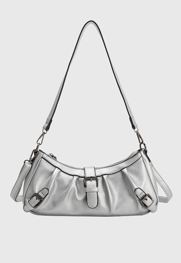 Bolsa Cargo Feminina Transversal e de Ombro com Fivelas Prata B079