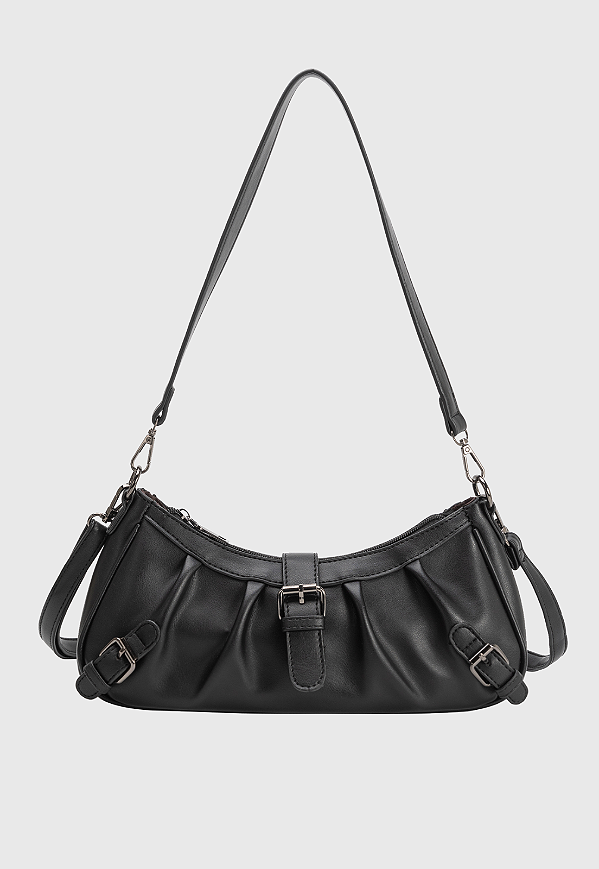 Bolsa Cargo Feminina Transversal e de Ombro com Fivelas Preta B079
