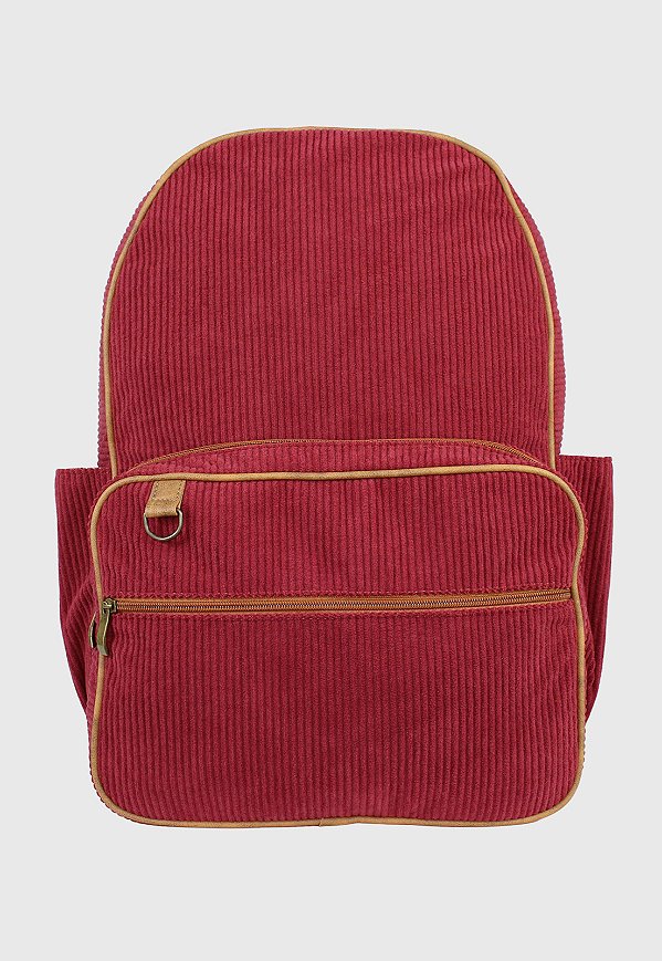 Lenna's Mochila Unissex Grande de Veludo Cotelê Comporta Notebook Bordô A026