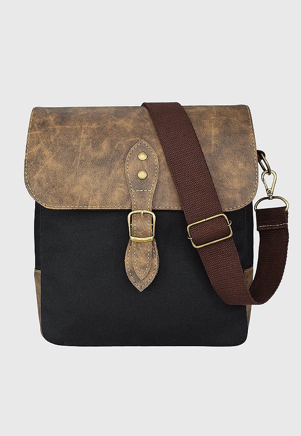 Lenna's Bolsa Transversal de Lona Com Estilo Retrô Vintage Preta LE15